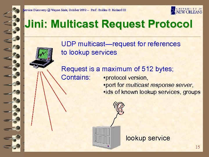 Service Discovery @ Wayne State, October 2002 -- Prof. Golden G. Richard III Jini: