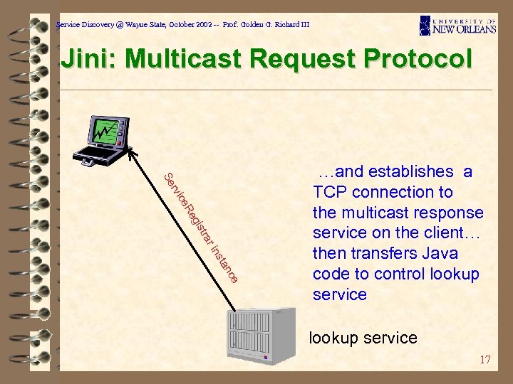 Service Discovery @ Wayne State, October 2002 -- Prof. Golden G. Richard III Jini: