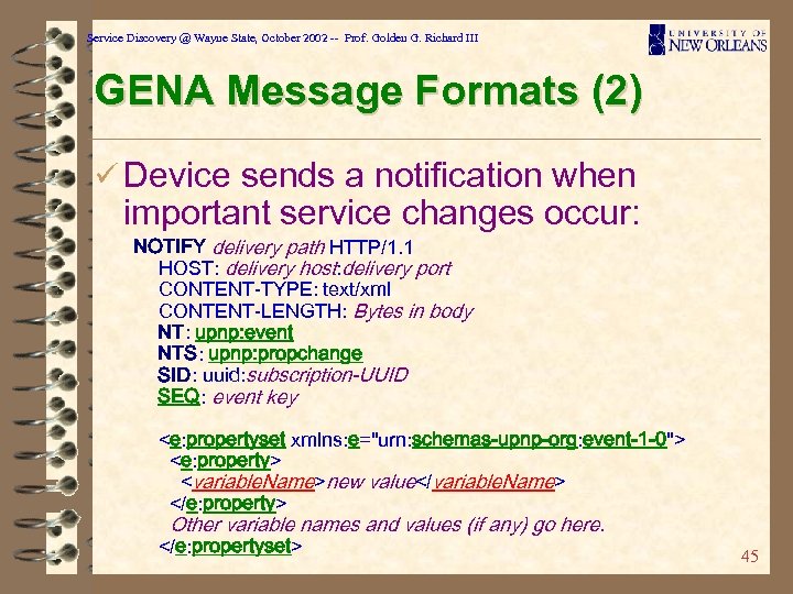 Service Discovery @ Wayne State, October 2002 -- Prof. Golden G. Richard III GENA