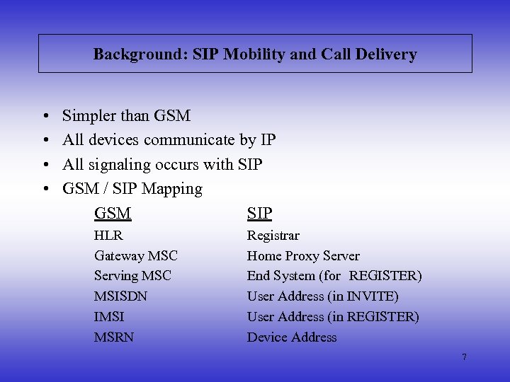 Background: SIP Mobility and Call Delivery • • Simpler than GSM All devices communicate