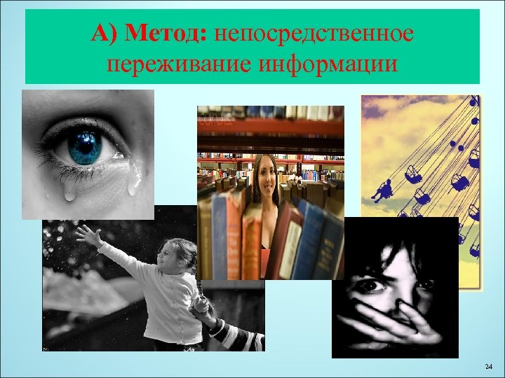 А) Метод: непосредственное переживание информации 24 