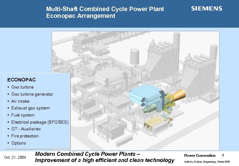 Multi-Shaft Combined Cycle Power Plant Econopac Arrangement ECONOPAC • Gas turbine generator • Air