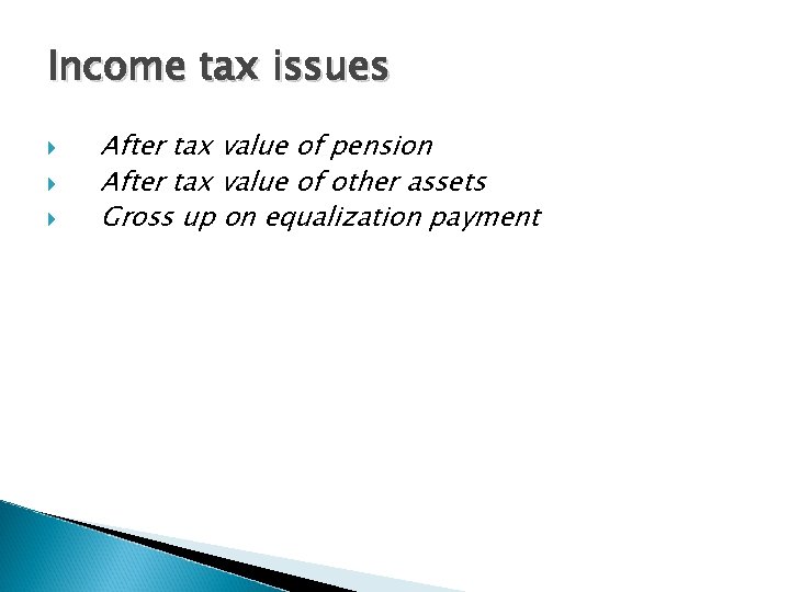 Income tax issues After tax value of pension After tax value of other assets