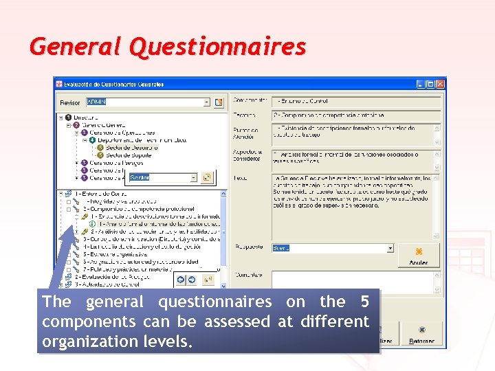 General Questionnaires The general questionnaires on the 5 components can be assessed at different