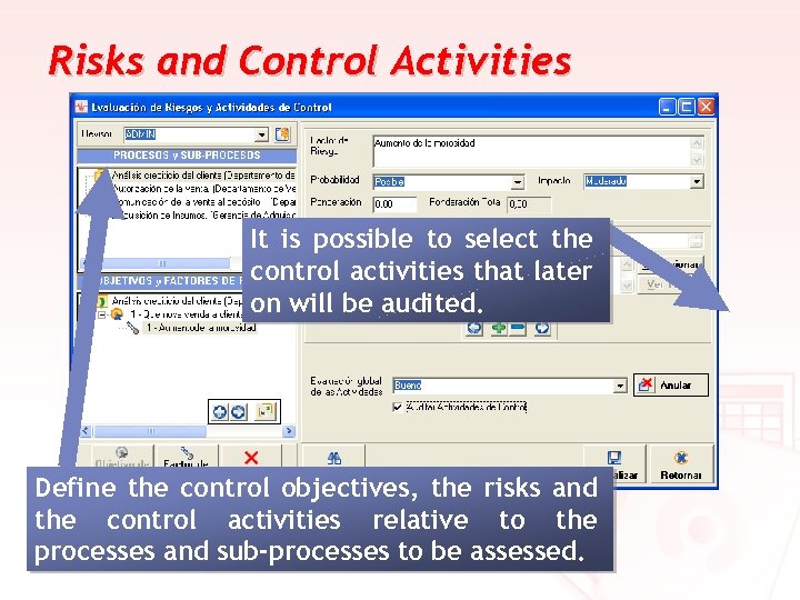 Risks and Control Activities It is possible to select the control activities that later