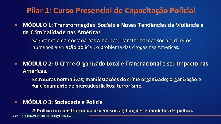 Pilar 1: Curso Presencial de Capacitação Policial • MÓDULO 1: Transformações Sociais e Novas