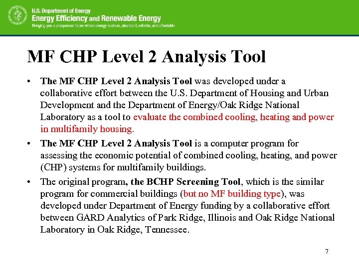 MF CHP Level 2 Analysis Tool • The MF CHP Level 2 Analysis Tool