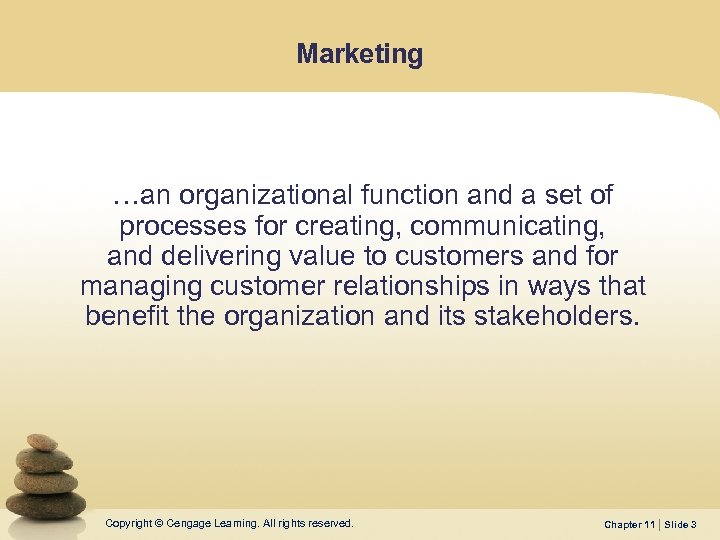 Marketing …an organizational function and a set of processes for creating, communicating, and delivering