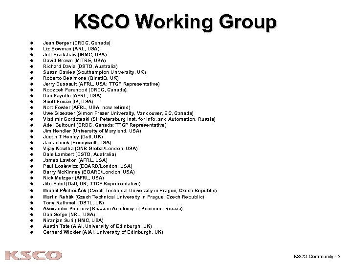KSCO Working Group u u u u u u u u u Jean Berger
