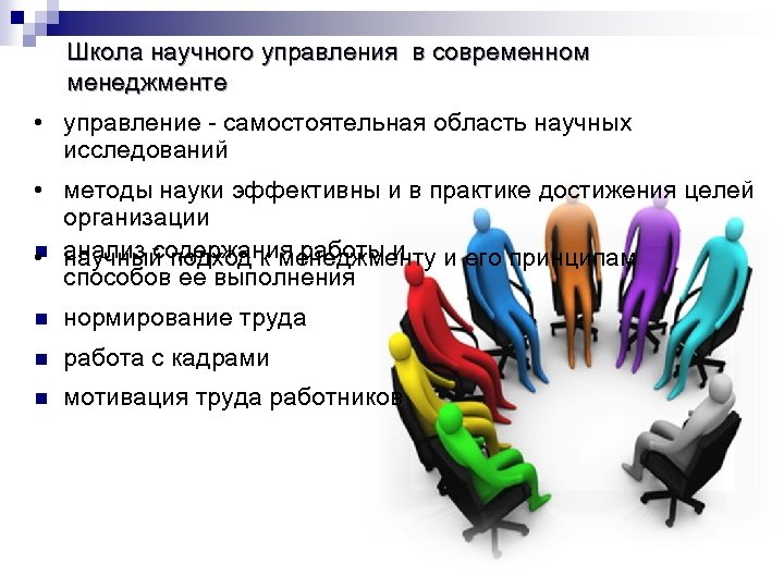 Школа научного управления в современном менеджменте • управление - самостоятельная область научных исследований •