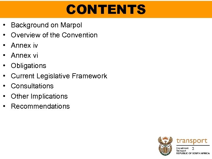 CONTENTS • • • Background on Marpol Overview of the Convention Annex iv Annex