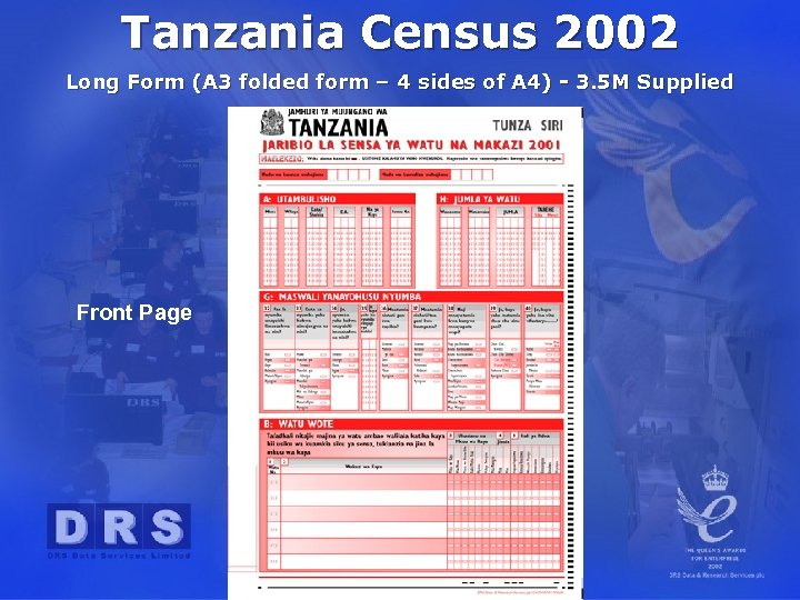 Tanzania Census 2002 Long Form (A 3 folded form – 4 sides of A