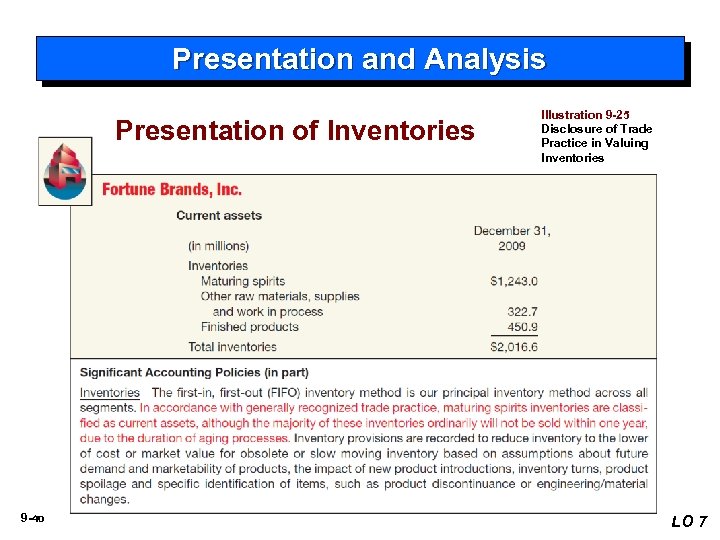 Presentation and Analysis Presentation of Inventories 9 -46 Illustration 9 -25 Disclosure of Trade