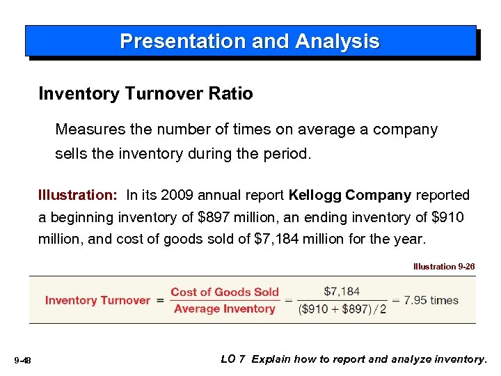 Presentation and Analysis Inventory Turnover Ratio Measures the number of times on average a