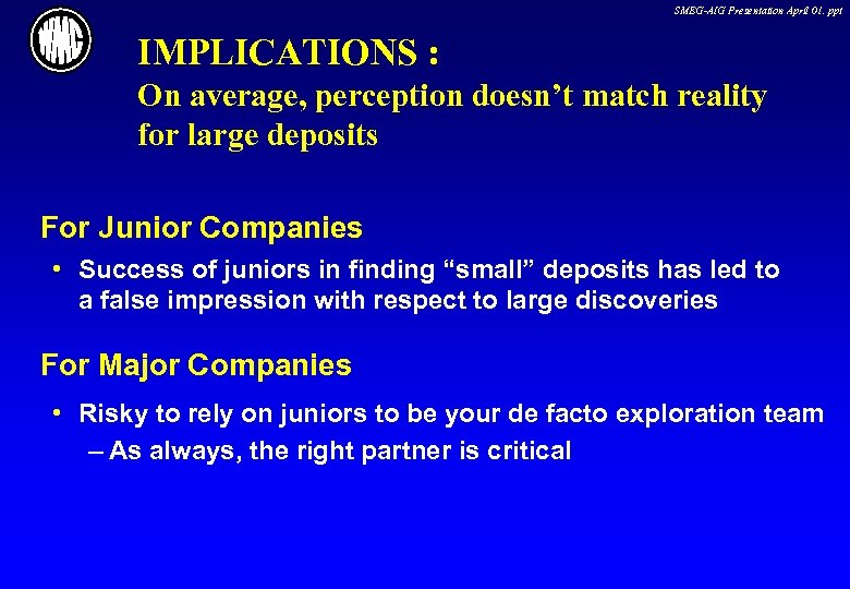 SMEG-AIG Presentation April 01. ppt IMPLICATIONS : On average, perception doesn’t match reality for