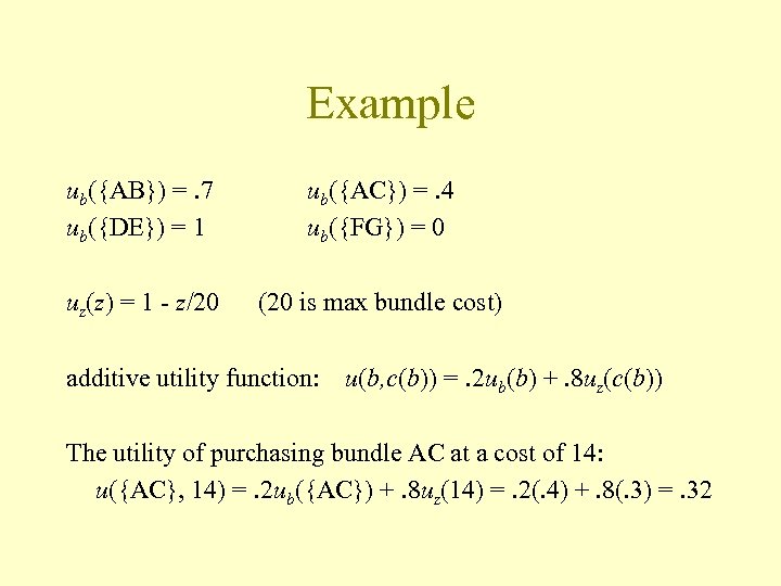 Example ub({AB}) =. 7 ub({DE}) = 1 ub({AC}) =. 4 ub({FG}) = 0 uz(z)