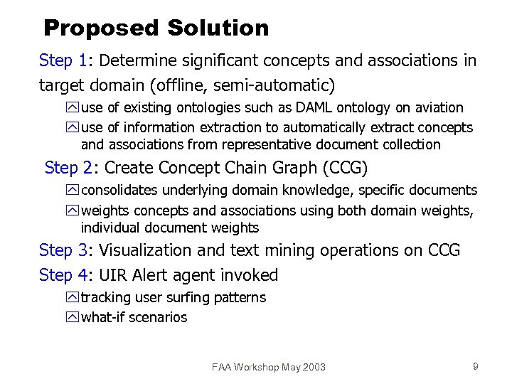 Proposed Solution Step 1: Determine significant concepts and associations in target domain (offline, semi-automatic)