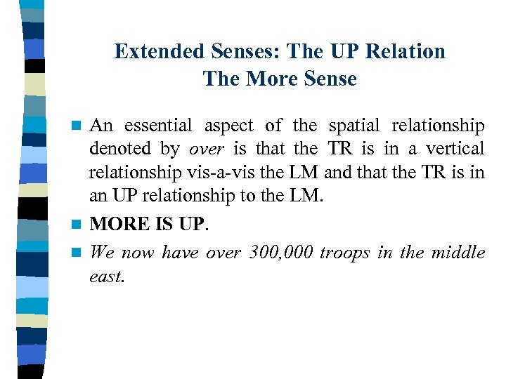 Extended Senses: The UP Relation The More Sense An essential aspect of the spatial