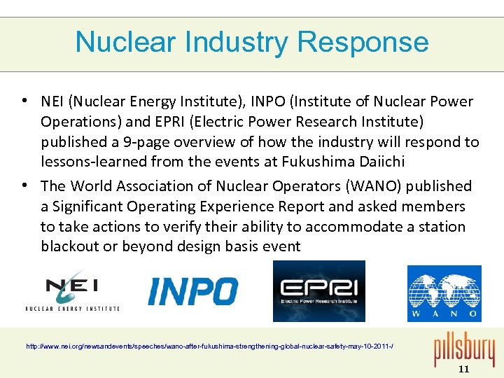 Nuclear Industry Response • NEI (Nuclear Energy Institute), INPO (Institute of Nuclear Power Operations)