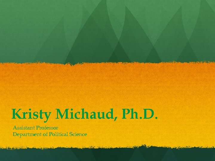 Kristy Michaud, Ph. D. Assistant Professor Department of Political Science 