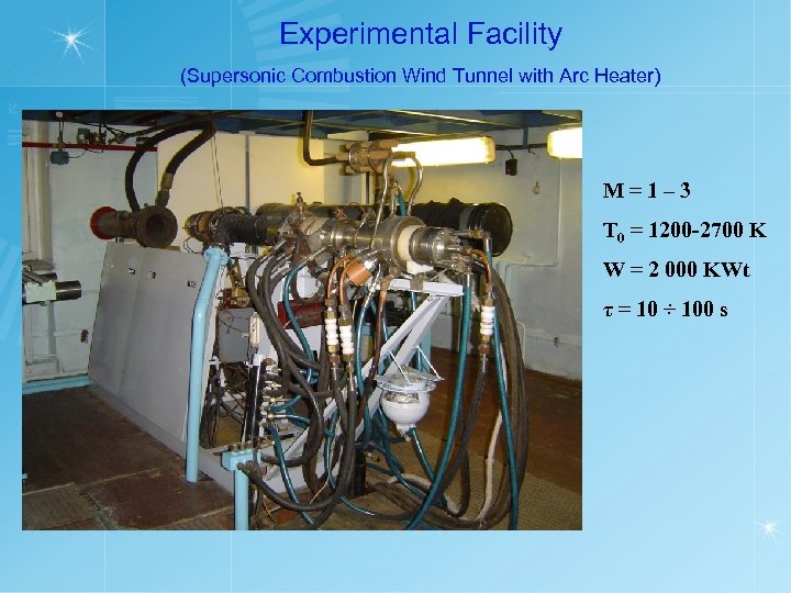 Experimental Facility (Supersonic Combustion Wind Tunnel with Arc Heater) M=1– 3 T 0 =