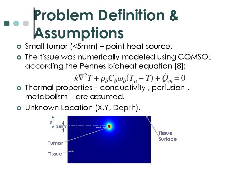 Problem Definition & Assumptions ¢ ¢ Small tumor (<5 mm) – point heat source.
