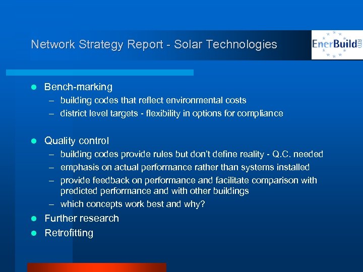 Network Strategy Report - Solar Technologies l Bench-marking – building codes that reflect environmental