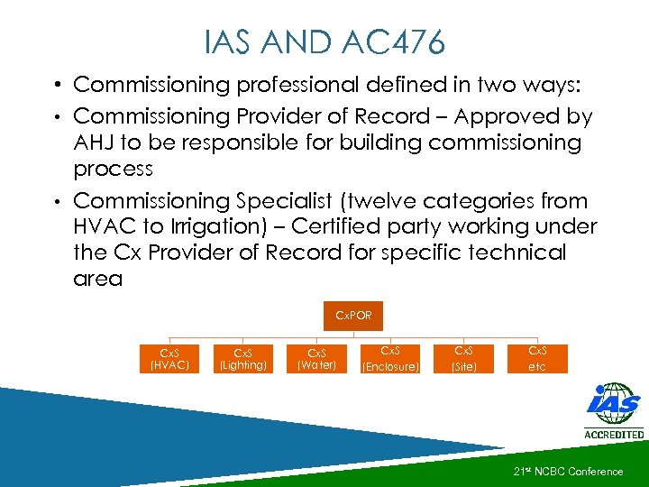 IAS AND AC 476 • Commissioning professional defined in two ways: • Commissioning Provider