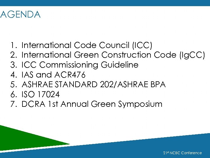 AGENDA 1. 2. 3. 4. 5. 6. 7. International Code Council (ICC) International Green