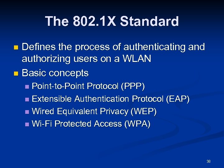 The 802. 1 X Standard Defines the process of authenticating and authorizing users on