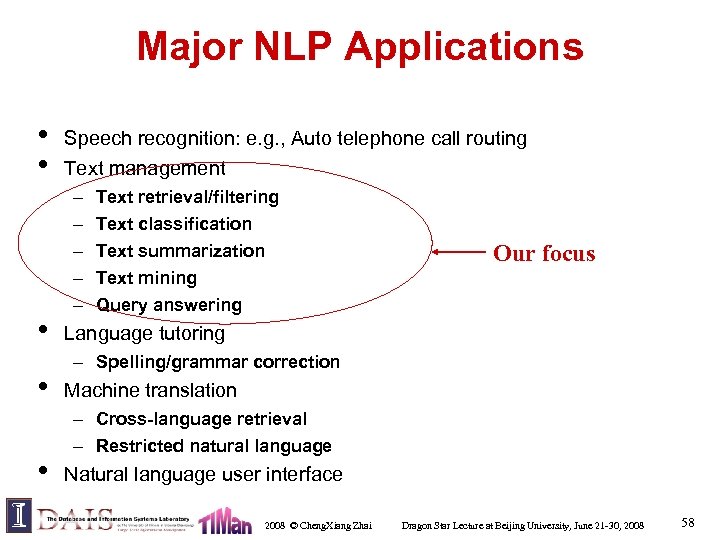 Major NLP Applications • • • Speech recognition: e. g. , Auto telephone call