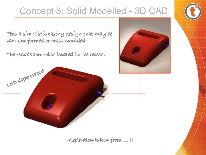 Concept 3: Solid Modelled - 3 D CAD This a simplistic casing design that