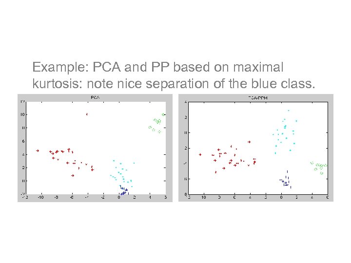 PP/ICA example Example: PCA and PP based on maximal kurtosis: note nice separation of