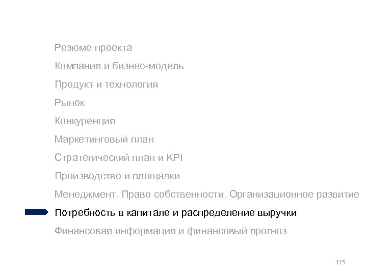 Резюме проекта Компания и бизнес-модель Продукт и технология Рынок Конкуренция Маркетинговый план Стратегический план
