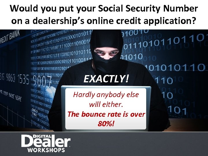 Would you put your Social Security Number on a dealership’s online credit application? EXACTLY!