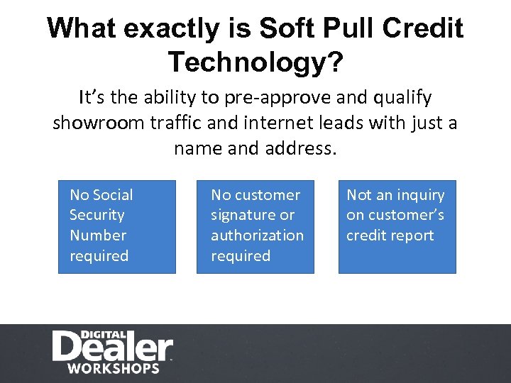 What exactly is Soft Pull Credit Technology? It’s the ability to pre-approve and qualify