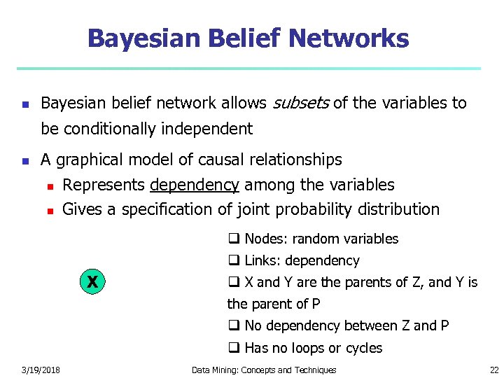 Bayesian Belief Networks Bayesian belief network allows subsets of the variables to be conditionally