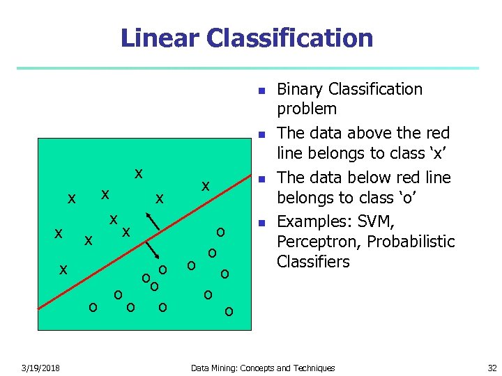 Linear Classification x x x 3/19/2018 x x ooo o o x o o