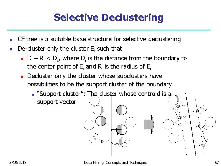 Selective Declustering CF tree is a suitable base structure for selective declustering De-cluster only