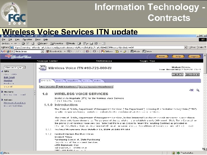 Information Technology Contracts --Wireless Voice Services ITN update 14 