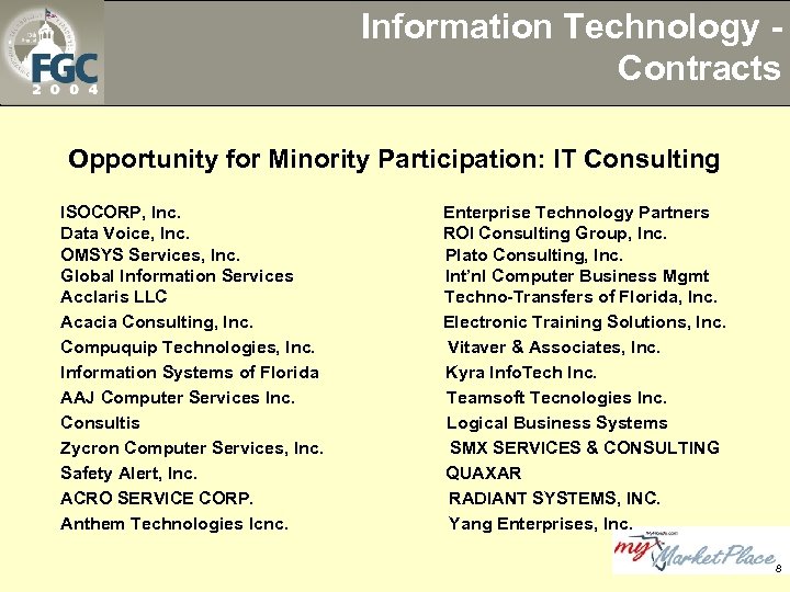 Information Technology Contracts Opportunity for Minority Participation: IT Consulting ISOCORP, Inc. Data Voice, Inc.