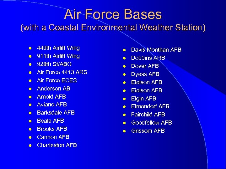 Air Force Bases (with a Coastal Environmental Weather Station) l l l l 440