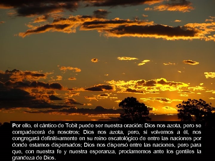 Por ello, el cántico de Tobit puede ser nuestra oración: Dios nos azota, pero