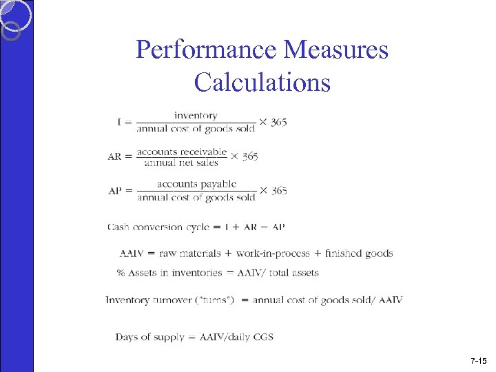 Performance Measures Calculations 7 -15 
