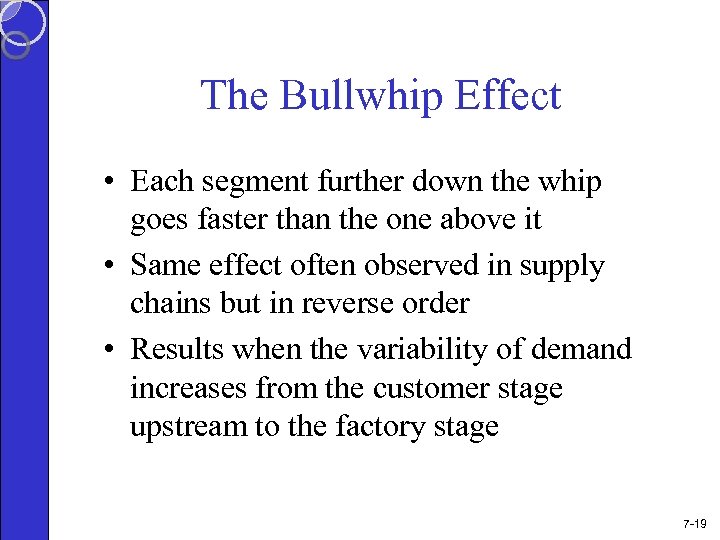 The Bullwhip Effect • Each segment further down the whip goes faster than the