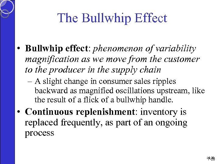 The Bullwhip Effect • Bullwhip effect: phenomenon of variability magnification as we move from