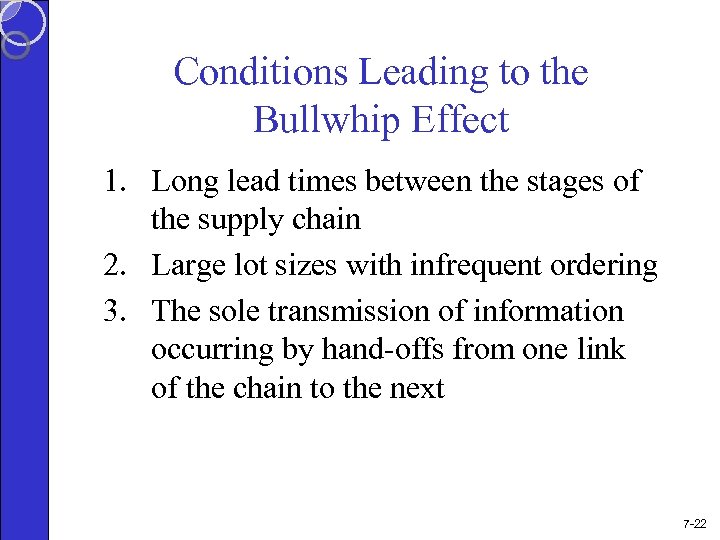 Conditions Leading to the Bullwhip Effect 1. Long lead times between the stages of