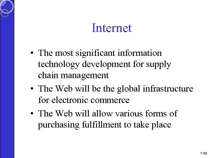 Internet • The most significant information technology development for supply chain management • The