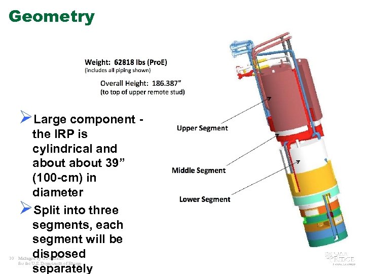 Geometry ØLarge component - 10 the IRP is cylindrical and about 39” (100 -cm)