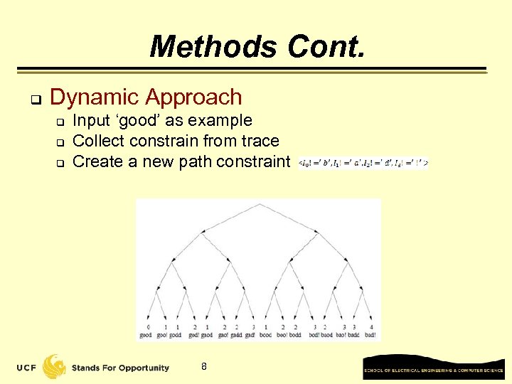 Methods Cont. q Dynamic Approach q q q Input ‘good’ as example Collect constrain